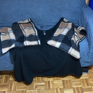 Nicole Miller original sweater poncho brown black SOFT! one size